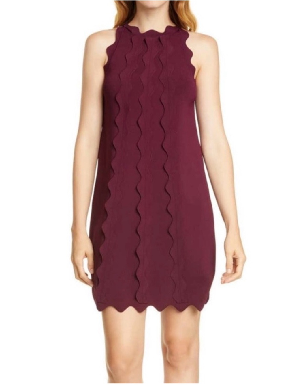 Ted Baker Burgundy Scalloped Knit Mini Dress Sleeveless A-Line Size-Ted Baker 5